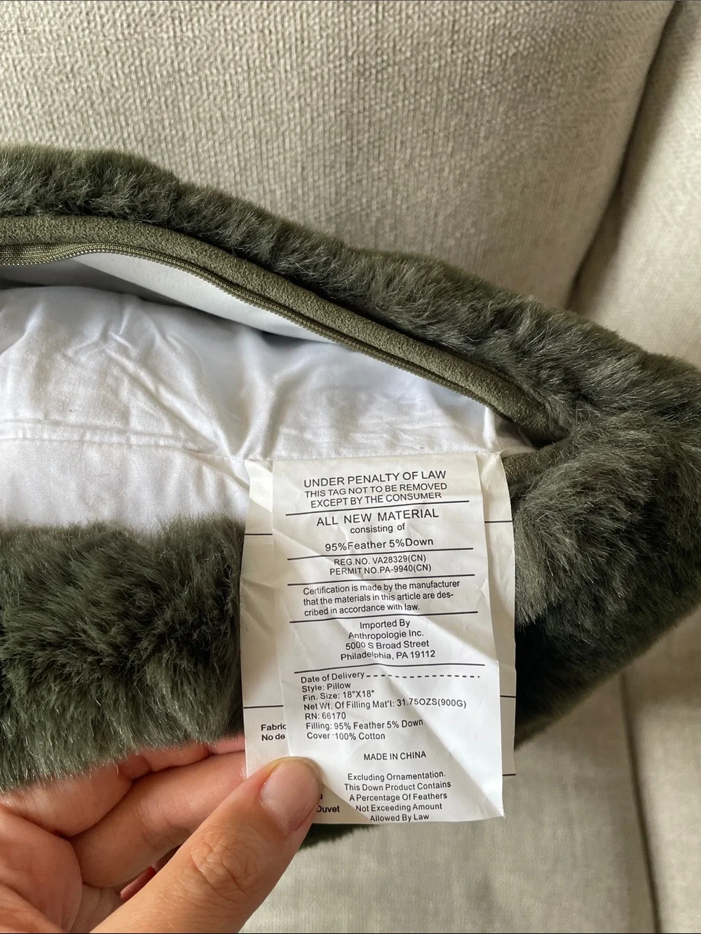 Anthropologie Sophie Faux Fur Throw Pillow - Holly Green